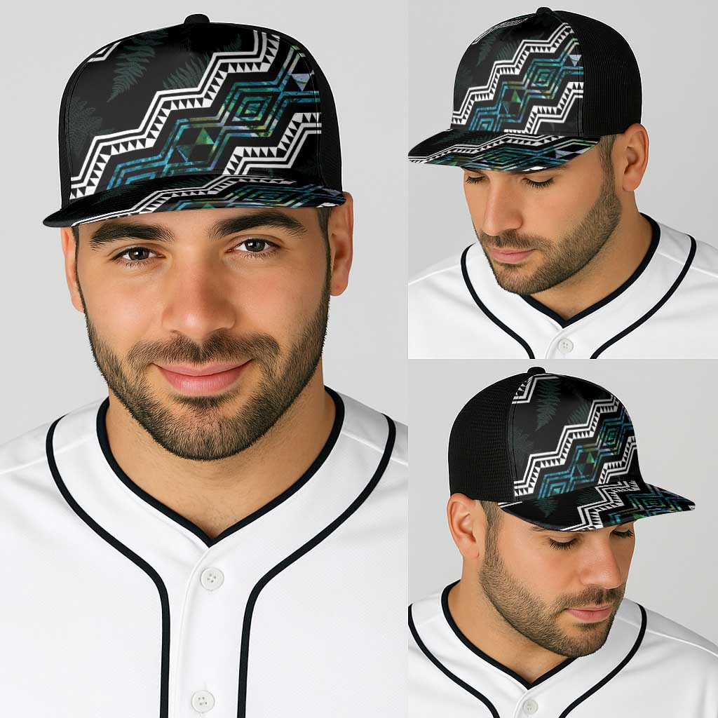 Taniko Aotearoa Mix Paua Shell Baseball Net Cap Niho Taniwha Turquoise Glitter - Polynesian Pride