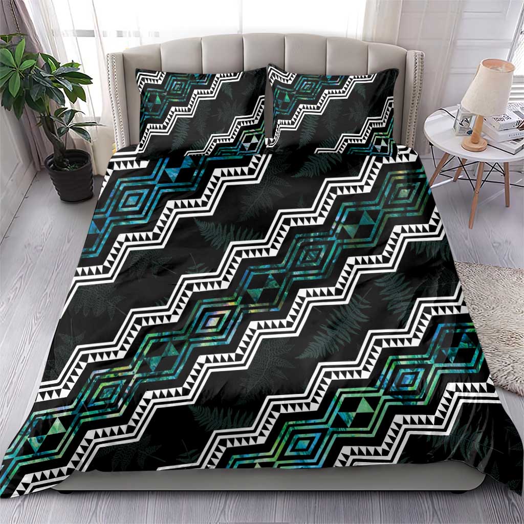 Personalised Taniko Aotearoa Mix Paua Shell Bedding Set Niho Taniwha Turquoise Glitter