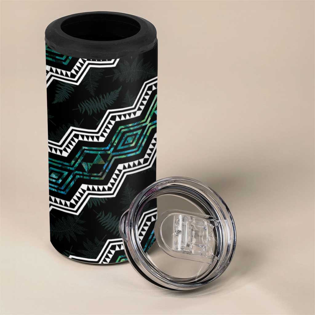 Taniko Aotearoa Mix Paua Shell 4 in 1 Can Cooler Tumbler Niho Taniwha Turquoise Glitter LT01 - Polynesian Pride