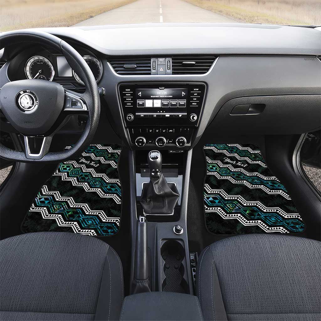 Personalised Taniko Aotearoa Mix Paua Shell Car Mats Niho Taniwha Turquoise Glitter LT01 Set 2pcs - Front Turquoise - Polynesian Pride