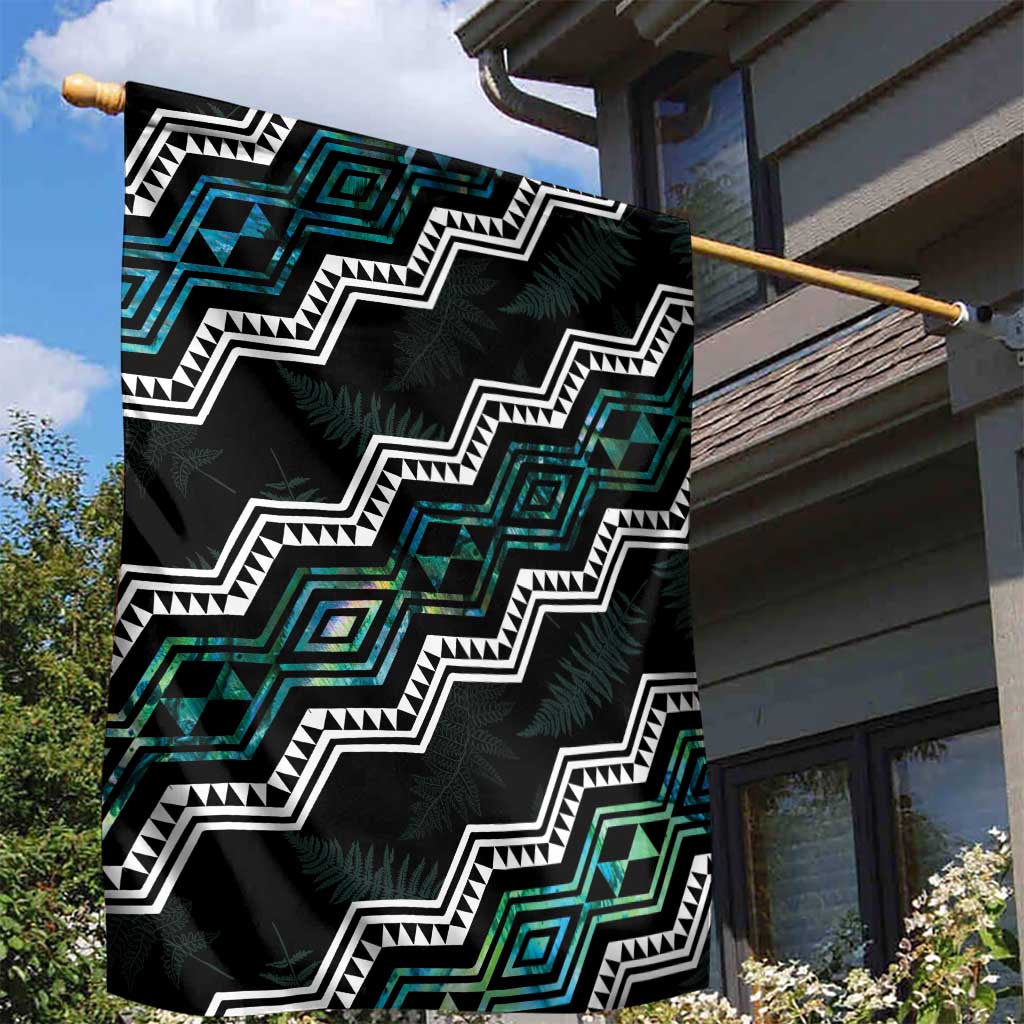 Taniko Aotearoa Mix Paua Shell Garden Flag Niho Taniwha Turquoise Glitter LT01 - Polynesian Pride