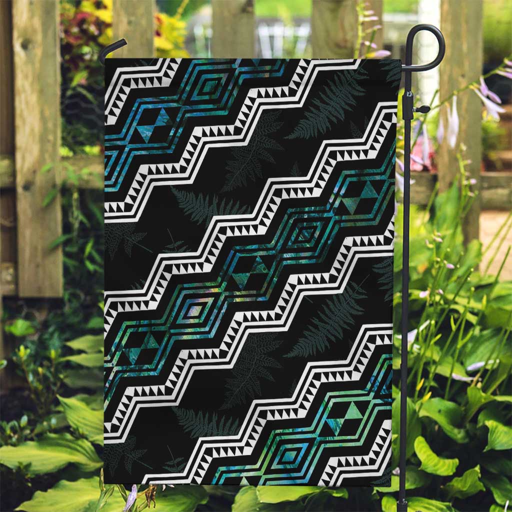 Taniko Aotearoa Mix Paua Shell Garden Flag Niho Taniwha Turquoise Glitter LT01 Garden Flag Turquoise - Polynesian Pride