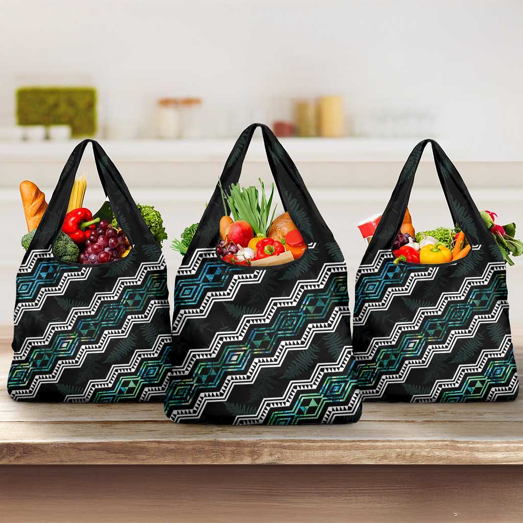 Taniko Aotearoa Mix Paua Shell Grocery Bag Niho Taniwha Turquoise Glitter LT01 3-pack One Size Turquoise - Polynesian Pride