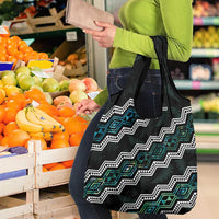 Taniko Aotearoa Mix Paua Shell Grocery Bag Niho Taniwha Turquoise Glitter LT01 - Polynesian Pride