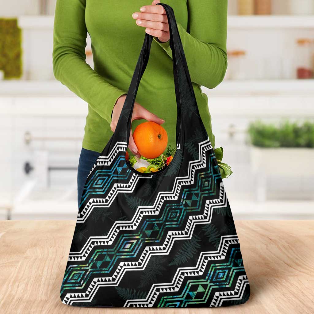 Taniko Aotearoa Mix Paua Shell Grocery Bag Niho Taniwha Turquoise Glitter LT01 - Polynesian Pride