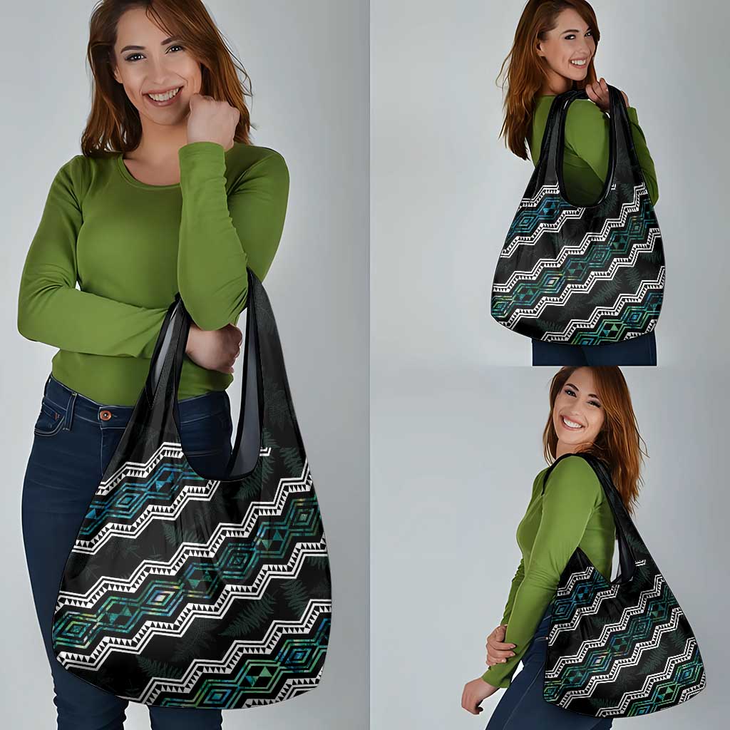 Taniko Aotearoa Mix Paua Shell Grocery Bag Niho Taniwha Turquoise Glitter LT01 - Polynesian Pride