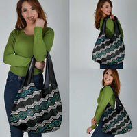 Taniko Aotearoa Mix Paua Shell Grocery Bag Niho Taniwha Turquoise Glitter LT01 - Polynesian Pride
