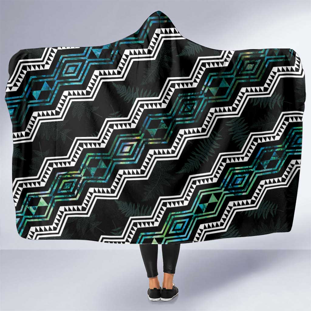 Taniko Aotearoa Mix Paua Shell Hooded Blanket Niho Taniwha Turquoise Glitter LT01 One Size Turquoise - Polynesian Pride