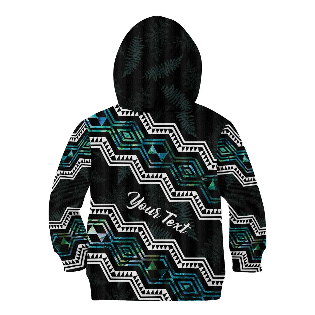 Personalised Taniko Aotearoa Mix Paua Shell Kid Hoodie Niho Taniwha Turquoise Glitter