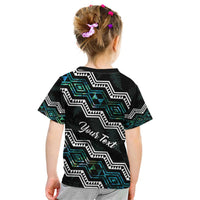 Personalised Taniko Aotearoa Mix Paua Shell Kid T Shirt Niho Taniwha Turquoise Glitter