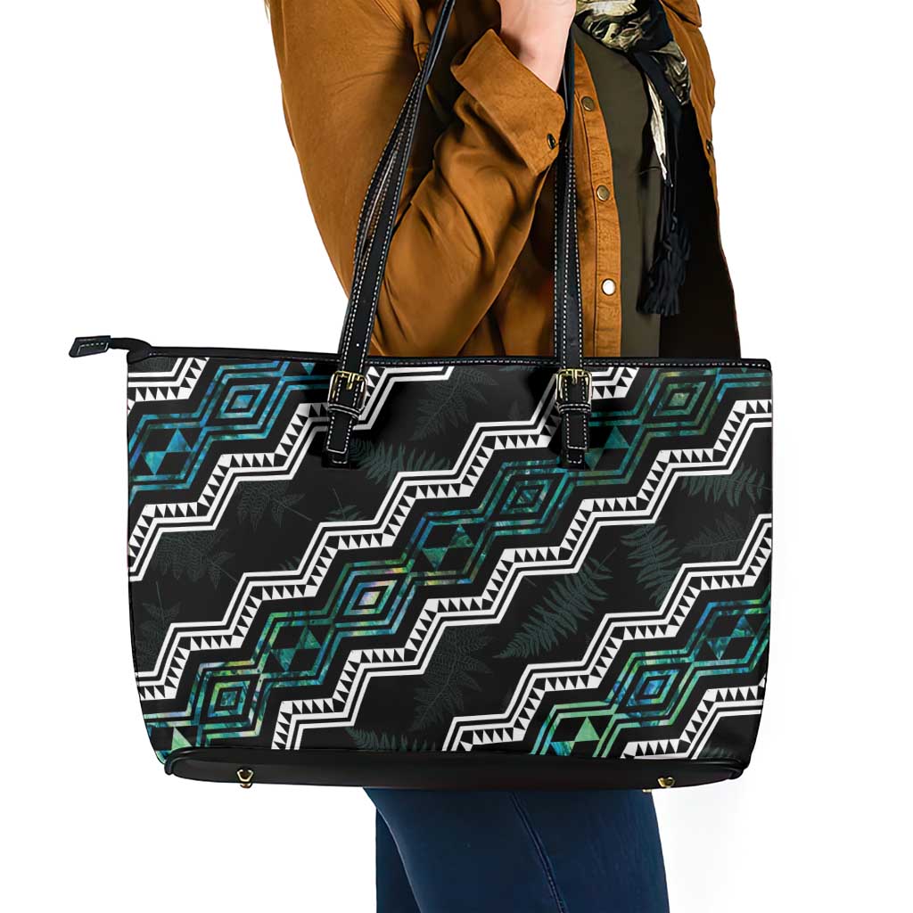 Taniko Aotearoa Mix Paua Shell Leather Tote Bag Niho Taniwha Turquoise Glitter LT01 - Polynesian Pride