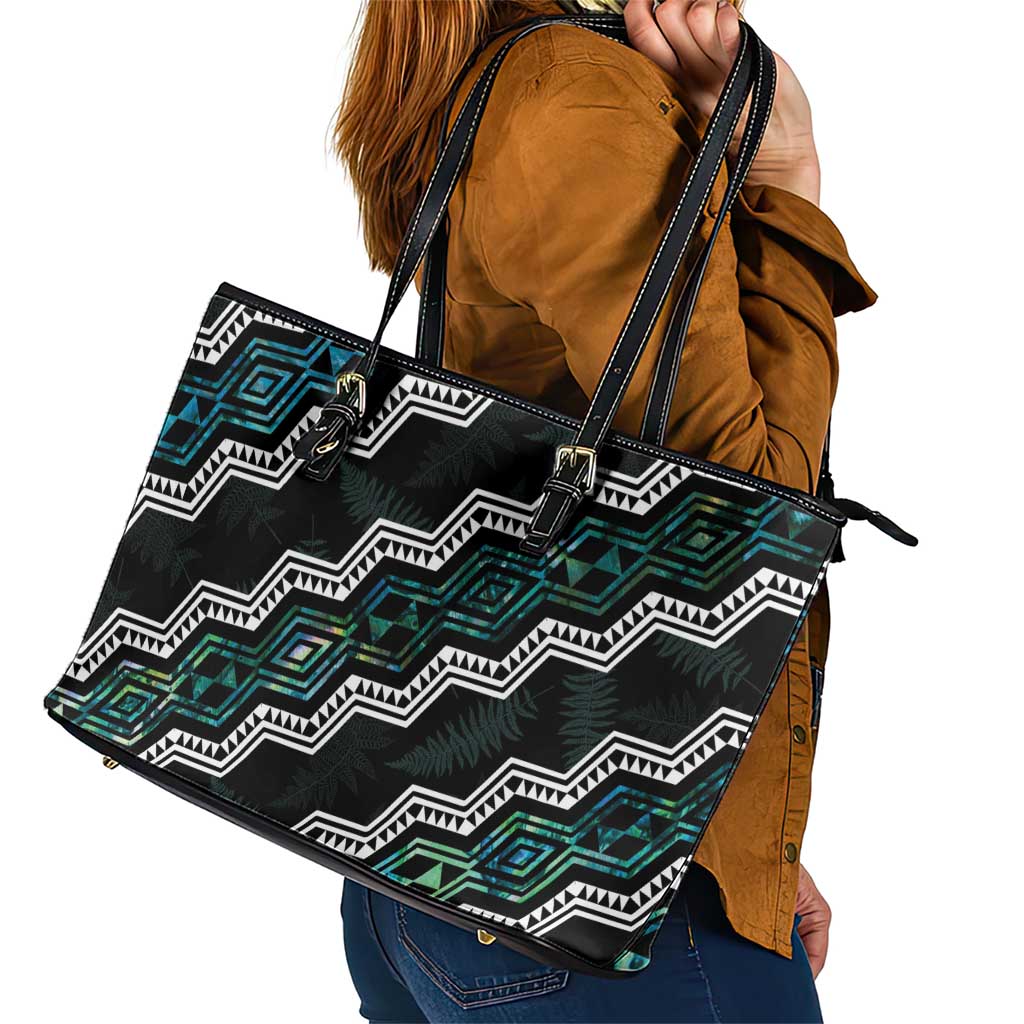 Taniko Aotearoa Mix Paua Shell Leather Tote Bag Niho Taniwha Turquoise Glitter LT01 - Polynesian Pride