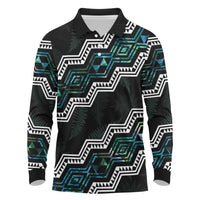 Personalised Taniko Aotearoa Mix Paua Shell Long Sleeve Polo Shirt Niho Taniwha Turquoise Glitter