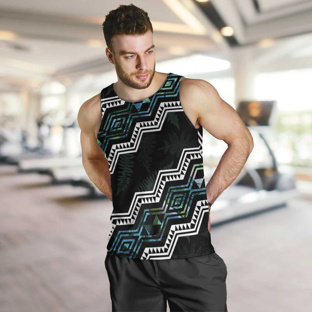 Personalised Taniko Aotearoa Mix Paua Shell Men Tank Top Niho Taniwha Turquoise Glitter LT01 Turquoise - Polynesian Pride