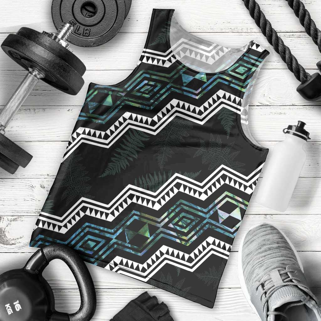 Personalised Taniko Aotearoa Mix Paua Shell Men Tank Top Niho Taniwha Turquoise Glitter LT01 - Polynesian Pride
