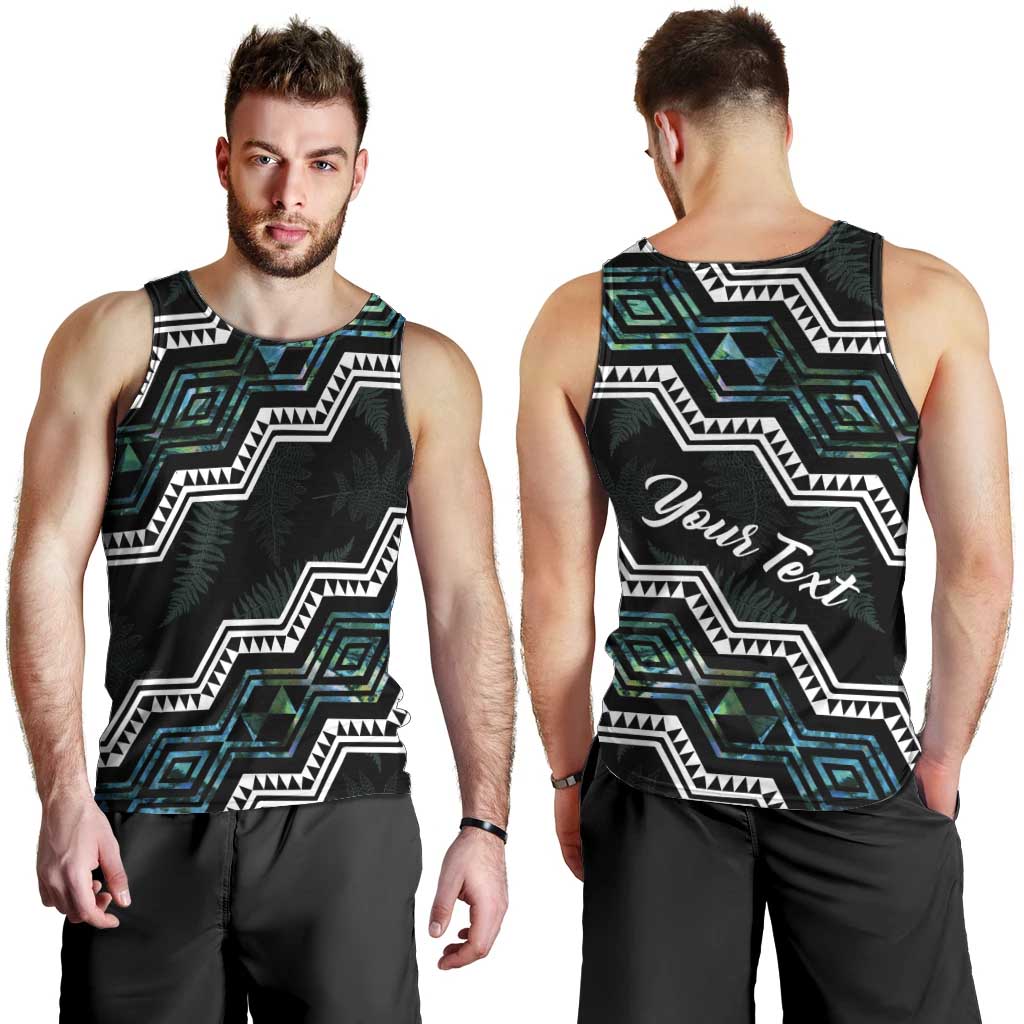 Personalised Taniko Aotearoa Mix Paua Shell Men Tank Top Niho Taniwha Turquoise Glitter LT01 - Polynesian Pride