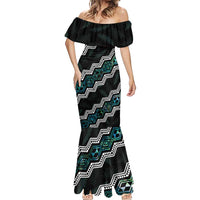 Personalised Taniko Aotearoa Mix Paua Shell Mermaid Dress Niho Taniwha Turquoise Glitter