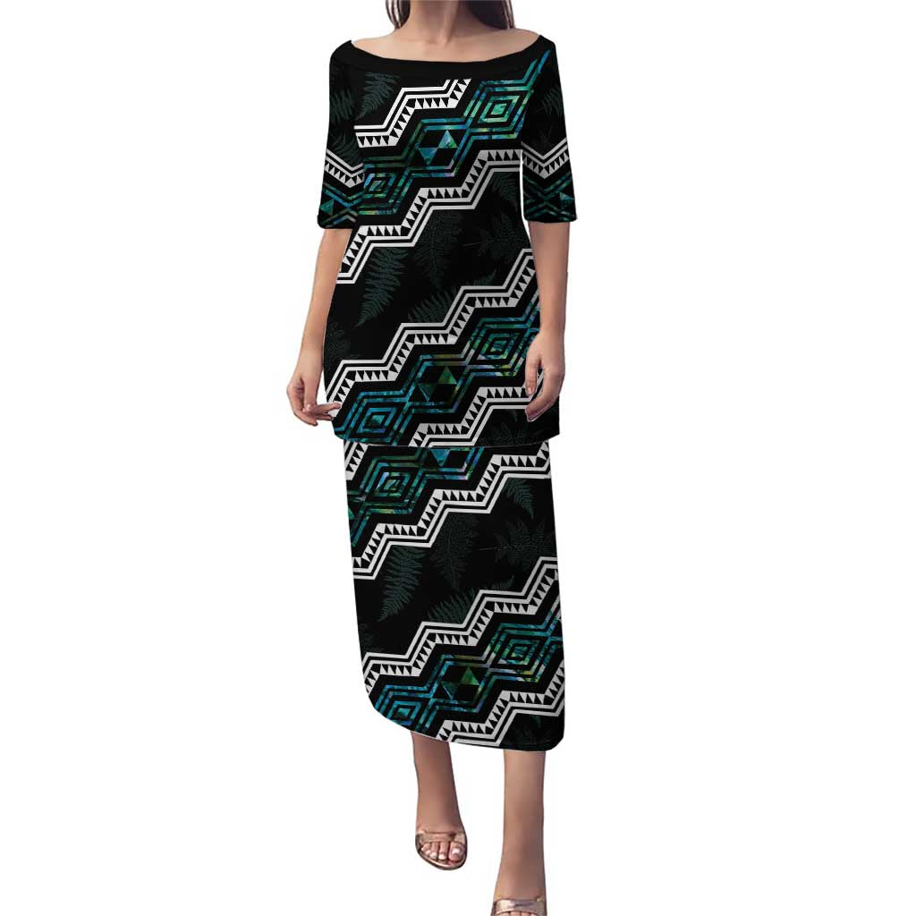 Personalised Taniko Aotearoa Mix Paua Shell Puletasi Niho Taniwha Turquoise Glitter LT01 Long Dress Turquoise - Polynesian Pride