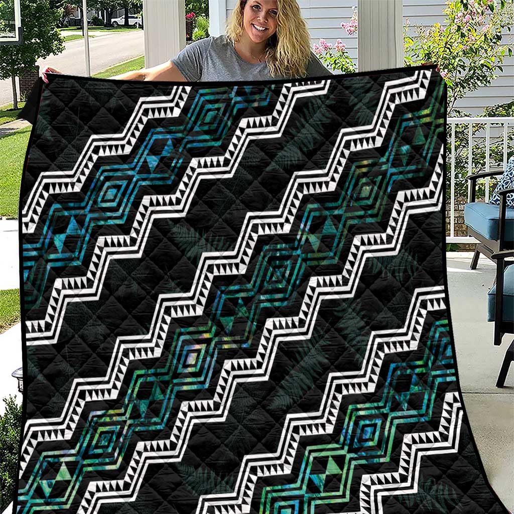 Personalised Taniko Aotearoa Mix Paua Shell Quilt Niho Taniwha Turquoise Glitter