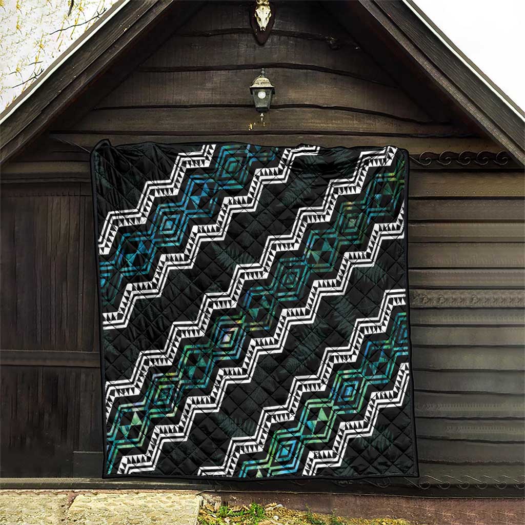Personalised Taniko Aotearoa Mix Paua Shell Quilt Niho Taniwha Turquoise Glitter