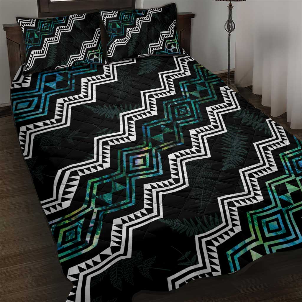 Taniko Aotearoa Mix Paua Shell Quilt Bed Set Niho Taniwha Turquoise Glitter LT01 Turquoise - Polynesian Pride