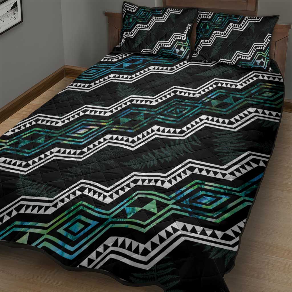 Taniko Aotearoa Mix Paua Shell Quilt Bed Set Niho Taniwha Turquoise Glitter LT01 - Polynesian Pride