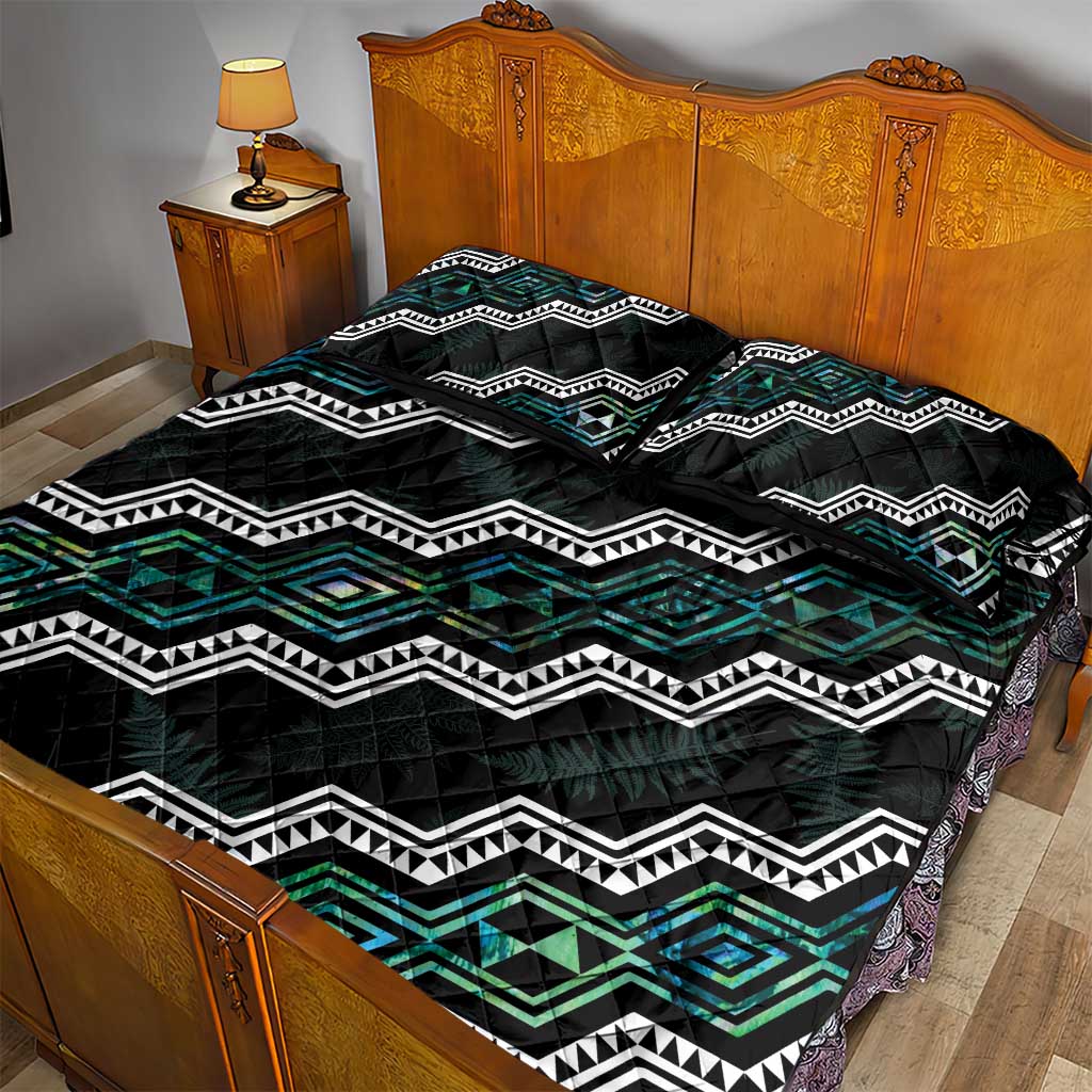 Taniko Aotearoa Mix Paua Shell Quilt Bed Set Niho Taniwha Turquoise Glitter LT01 - Polynesian Pride