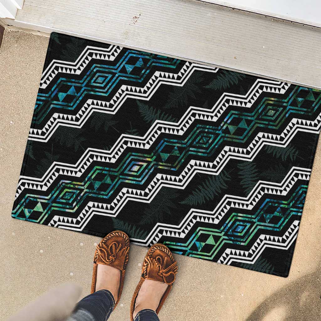 Taniko Aotearoa Mix Paua Shell Rubber Doormat Niho Taniwha Turquoise Glitter LT01 - Polynesian Pride