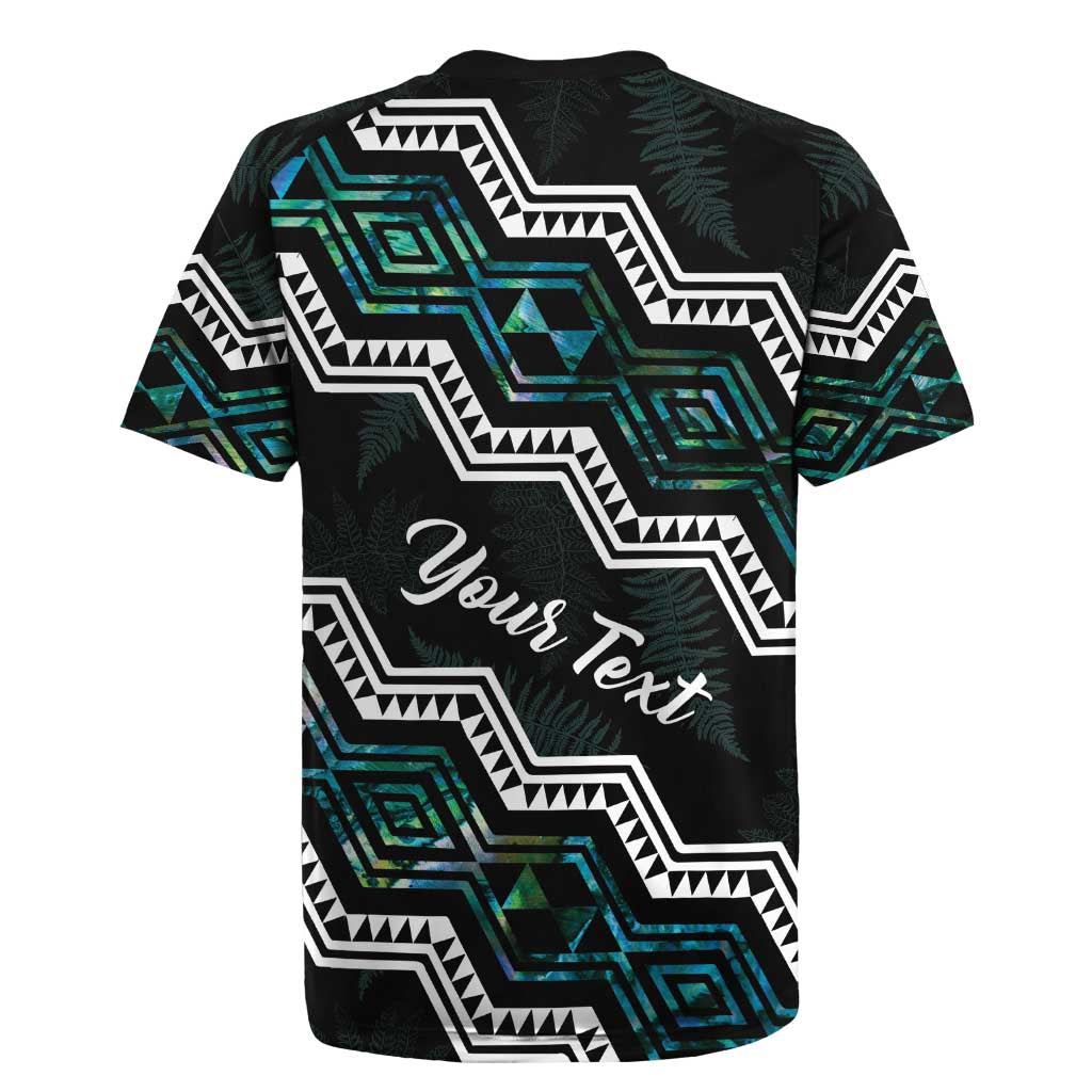 Personalised Taniko Aotearoa Mix Paua Shell Rugby Jersey Niho Taniwha Turquoise Glitter