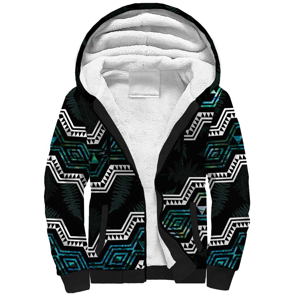 Personalised Taniko Aotearoa Mix Paua Shell Sherpa Hoodie Niho Taniwha Turquoise Glitter LT01 Unisex Turquoise - Polynesian Pride