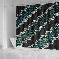 Personalised Taniko Aotearoa Mix Paua Shell Shower Curtain Niho Taniwha Turquoise Glitter