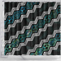 Personalised Taniko Aotearoa Mix Paua Shell Shower Curtain Niho Taniwha Turquoise Glitter