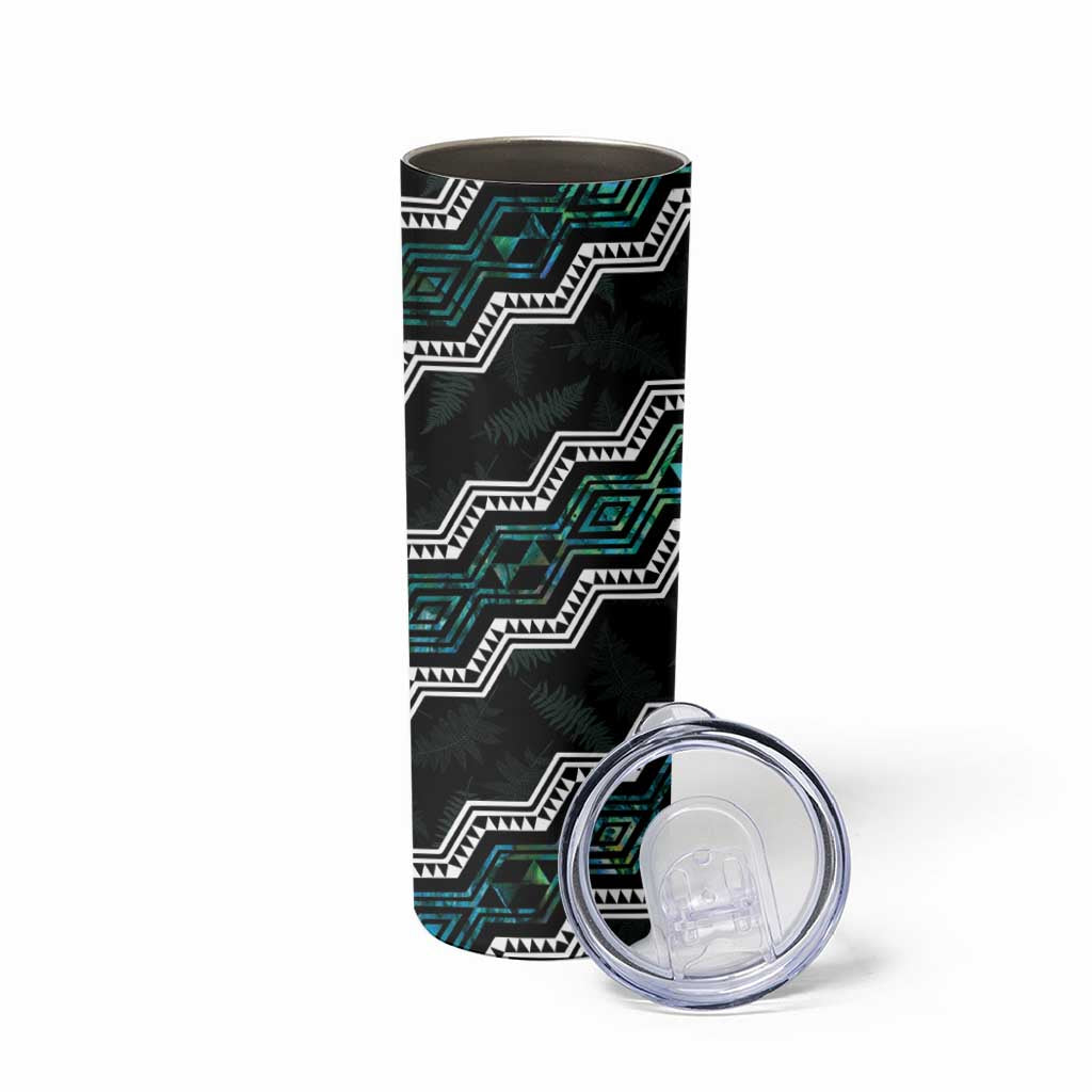 Personalised Taniko Aotearoa Mix Paua Shell Skinny Tumbler Niho Taniwha Turquoise Glitter