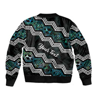 Personalised Taniko Aotearoa Mix Paua Shell Sleeve Zip Bomber Jacket Niho Taniwha Turquoise Glitter