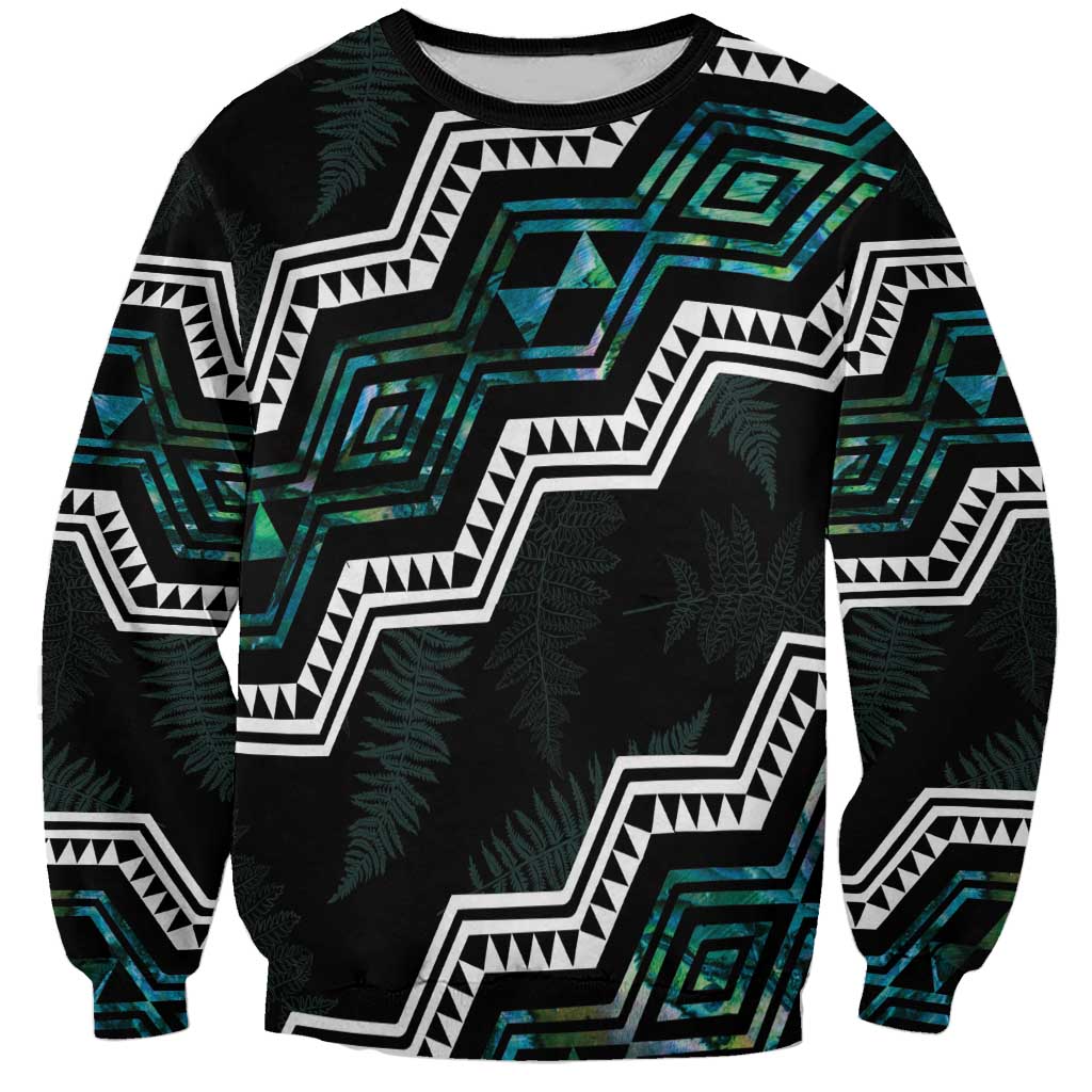 Personalised Taniko Aotearoa Mix Paua Shell Sweatshirt Niho Taniwha Turquoise Glitter LT01 Unisex Turquoise - Polynesian Pride