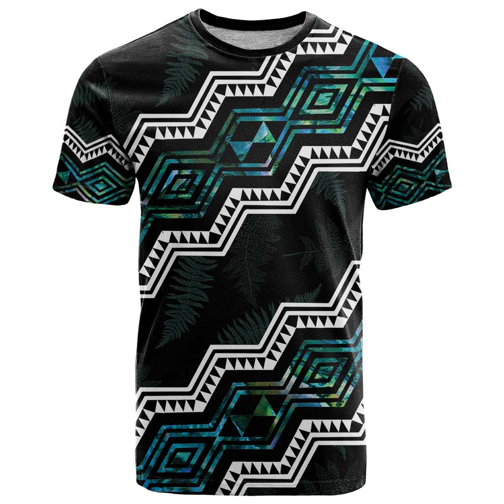 Personalised Taniko Aotearoa Mix Paua Shell T Shirt Niho Taniwha Turquoise Glitter