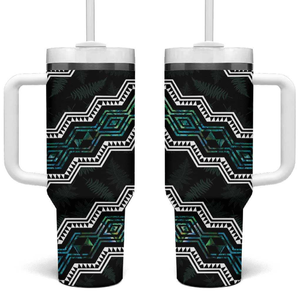 Taniko Aotearoa Mix Paua Shell Tumbler With Handle Niho Taniwha Turquoise Glitter LT01 One Size: 40 oz Turquoise - Polynesian Pride