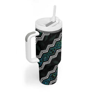Taniko Aotearoa Mix Paua Shell Tumbler With Handle Niho Taniwha Turquoise Glitter LT01 - Polynesian Pride