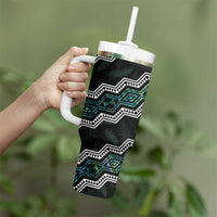 Taniko Aotearoa Mix Paua Shell Tumbler With Handle Niho Taniwha Turquoise Glitter LT01 - Polynesian Pride
