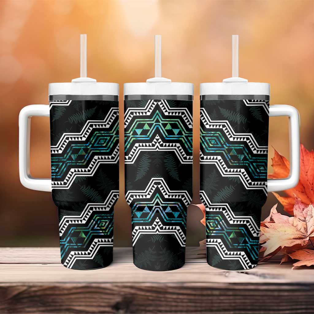 Taniko Aotearoa Mix Paua Shell Tumbler With Handle Niho Taniwha Turquoise Glitter LT01 - Polynesian Pride