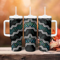 Taniko Aotearoa Mix Paua Shell Tumbler With Handle Niho Taniwha Turquoise Glitter LT01 - Polynesian Pride