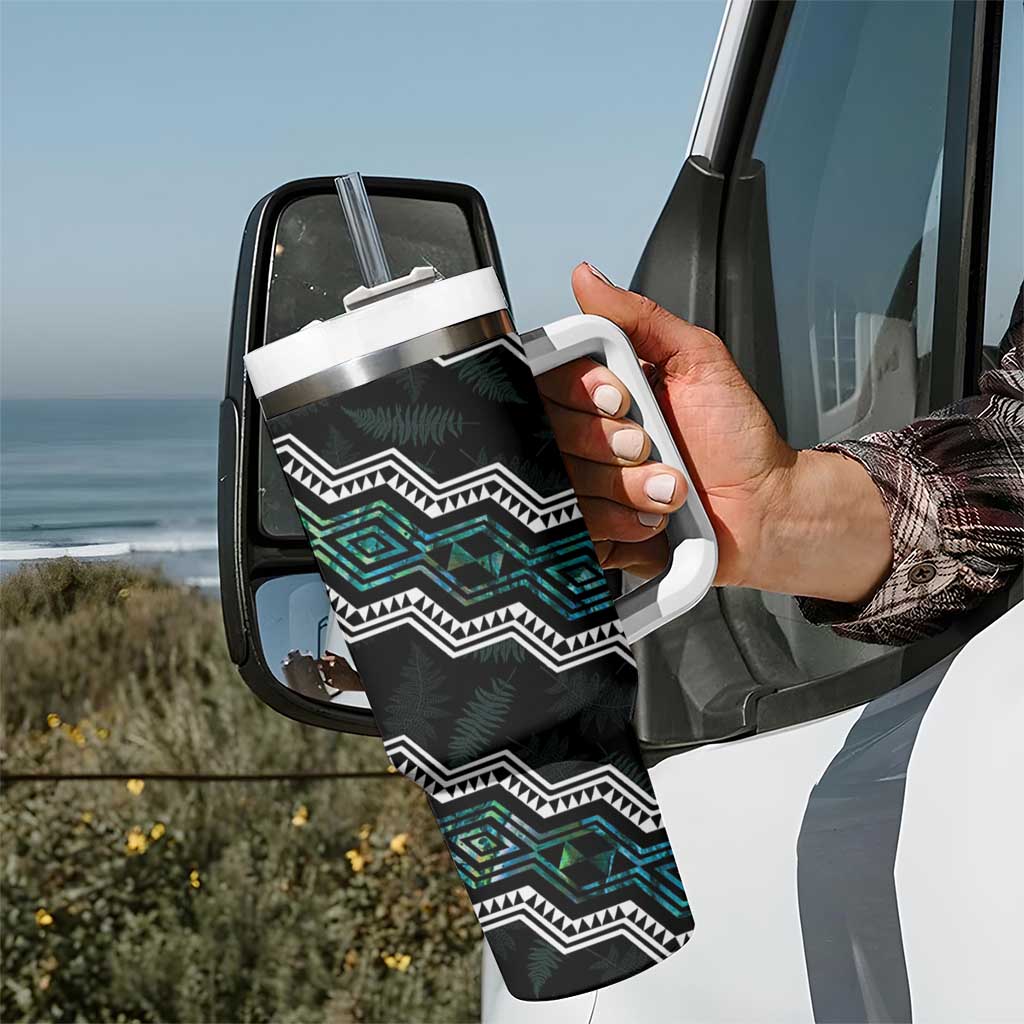 Taniko Aotearoa Mix Paua Shell Tumbler With Handle Niho Taniwha Turquoise Glitter LT01 - Polynesian Pride