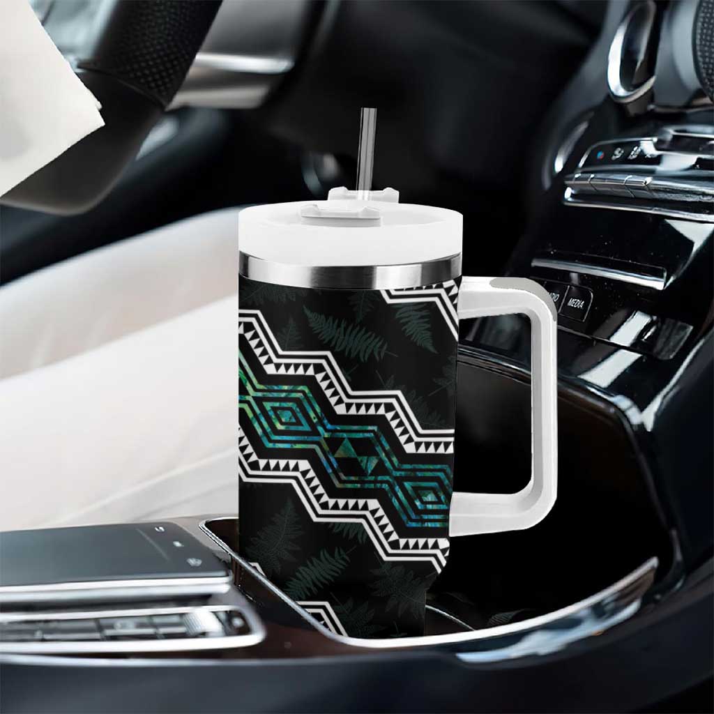 Taniko Aotearoa Mix Paua Shell Tumbler With Handle Niho Taniwha Turquoise Glitter LT01 - Polynesian Pride