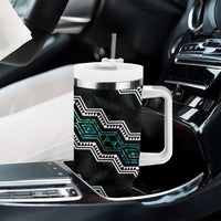 Taniko Aotearoa Mix Paua Shell Tumbler With Handle Niho Taniwha Turquoise Glitter LT01 - Polynesian Pride