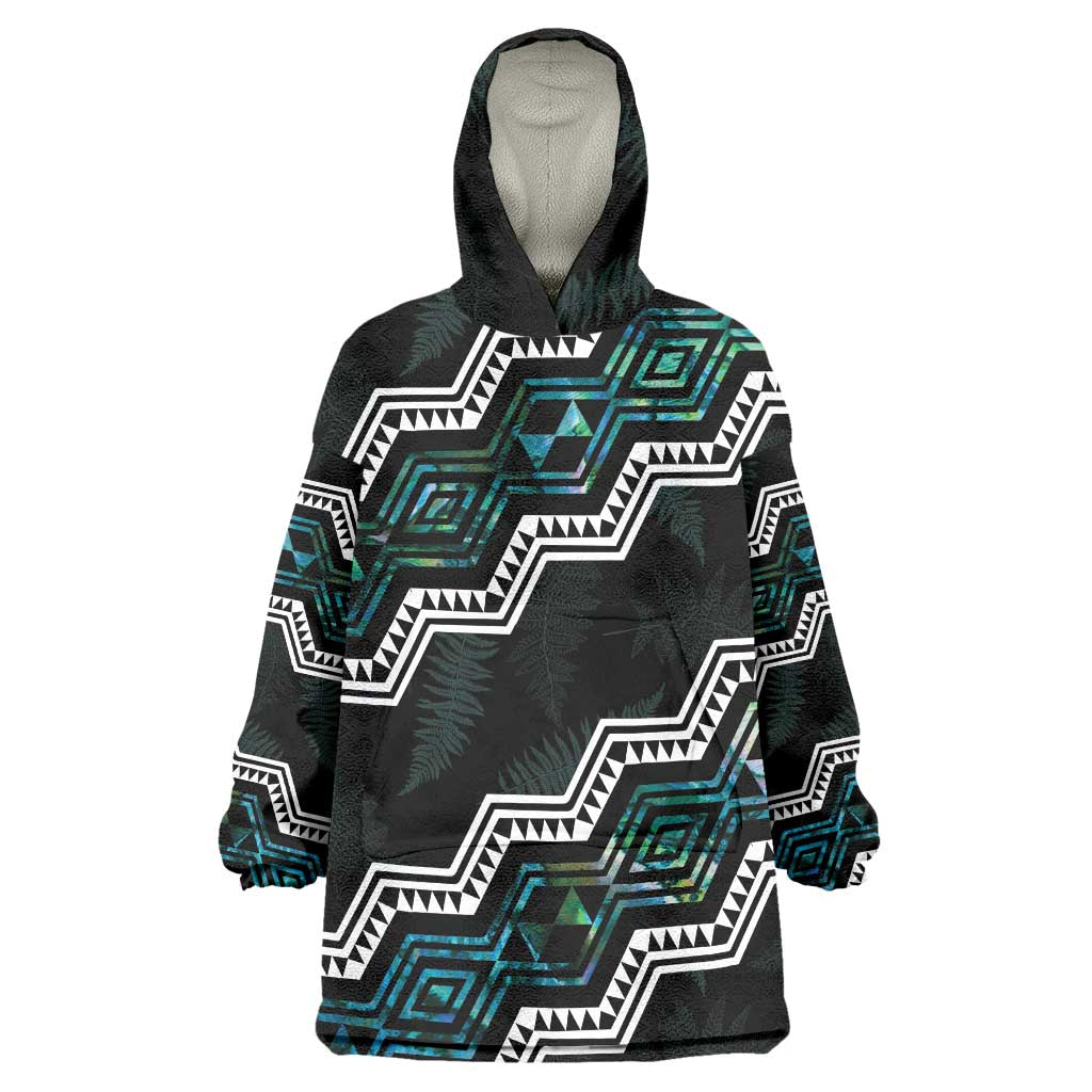 Personalised Taniko Aotearoa Mix Paua Shell Wearable Blanket Hoodie Niho Taniwha Turquoise Glitter LT01 One Size Turquoise - Polynesian Pride