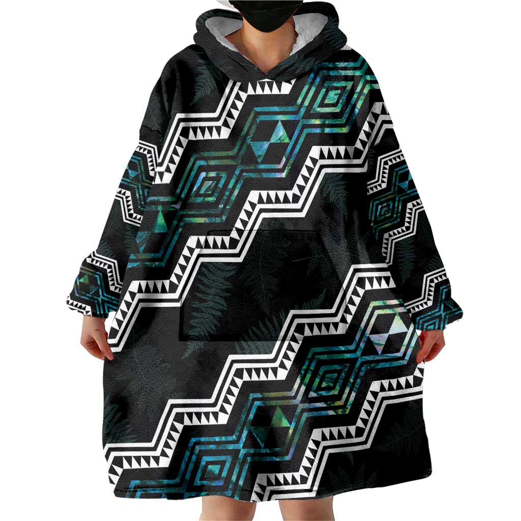 Personalised Taniko Aotearoa Mix Paua Shell Wearable Blanket Hoodie Niho Taniwha Turquoise Glitter LT01 - Polynesian Pride