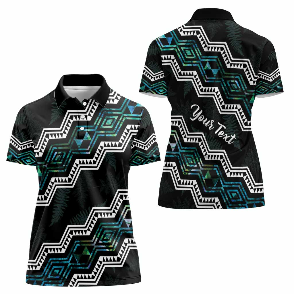 Personalised Taniko Aotearoa Mix Paua Shell Women Polo Shirt Niho Taniwha Turquoise Glitter LT01 - Polynesian Pride