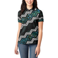 Personalised Taniko Aotearoa Mix Paua Shell Women Polo Shirt Niho Taniwha Turquoise Glitter LT01 - Polynesian Pride