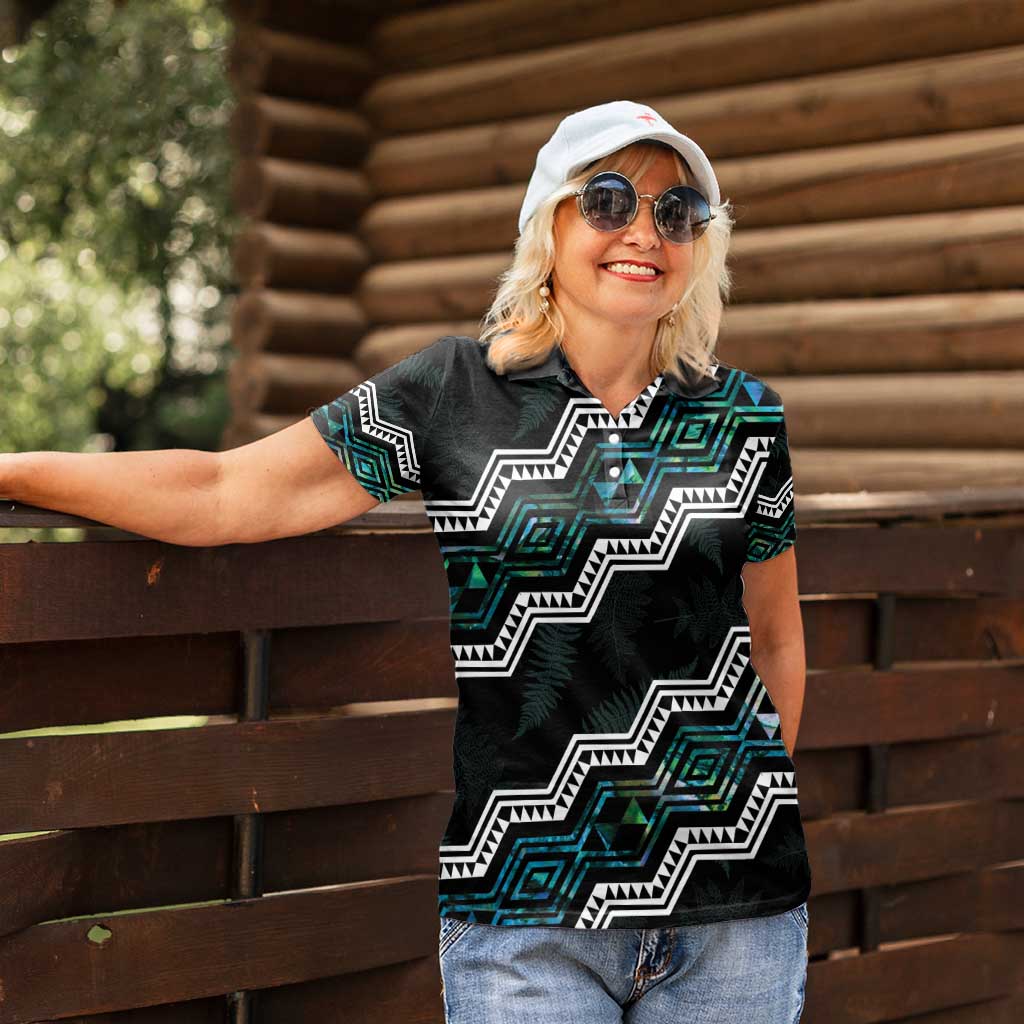 Personalised Taniko Aotearoa Mix Paua Shell Women Polo Shirt Niho Taniwha Turquoise Glitter LT01 - Polynesian Pride