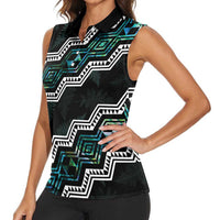 Personalised Taniko Aotearoa Mix Paua Shell Women Sleeveless Polo Shirt Niho Taniwha Turquoise Glitter